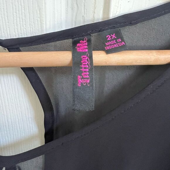 Tattoo Me Elegant Black Sheer Blouse, sexy goth, whimsigoth, Fairy goth - Picture 2 of 6